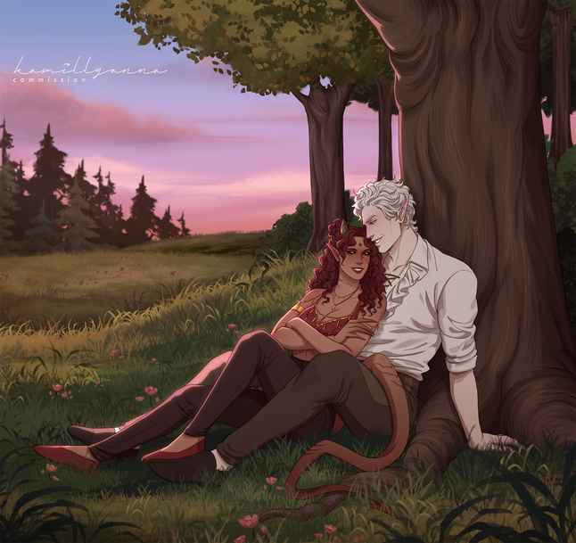 illustrated for @caryscookie - full body, 2 characters, scenery background = $320 total
