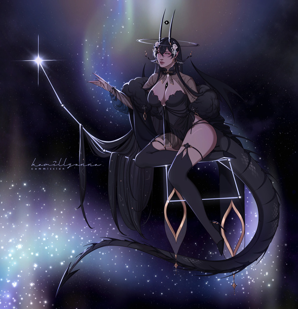 illustrated for @stelaernis - full body, 1 character, scenery background = $190 total