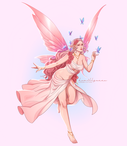 illustrated for @vallykalia - full body, 1 character, 1 accessory (butterflies) = $155 total