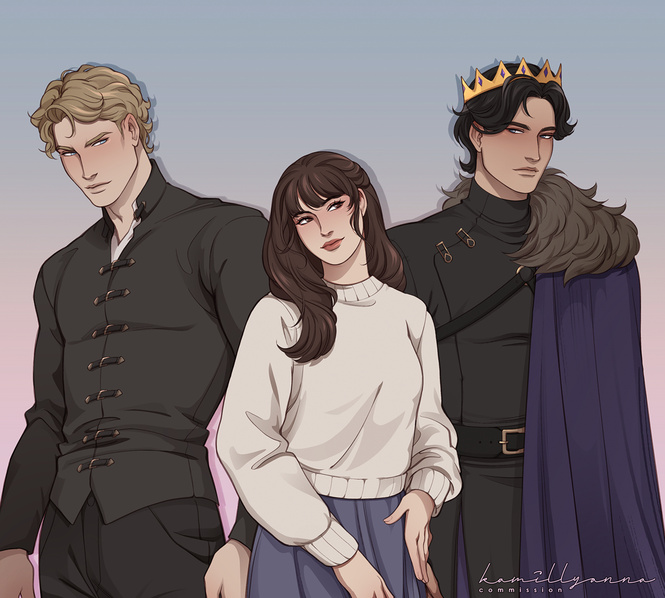 illustrated for @sarahpagestories - half body, 3 characters, special request (drawn until hips, instead of until thighs) = $285